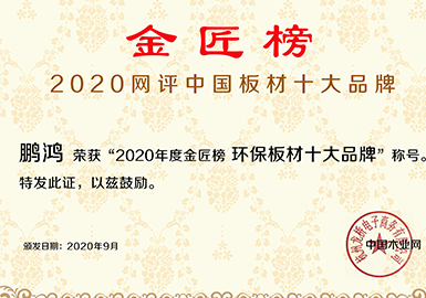 鵬鴻榮獲‘2020年度金匠榜環保板材十大品牌’稱號